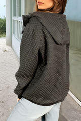 Black Quilted Side Pockets Zipper Hooded Jacket Jackets JT's Designer Fashion
