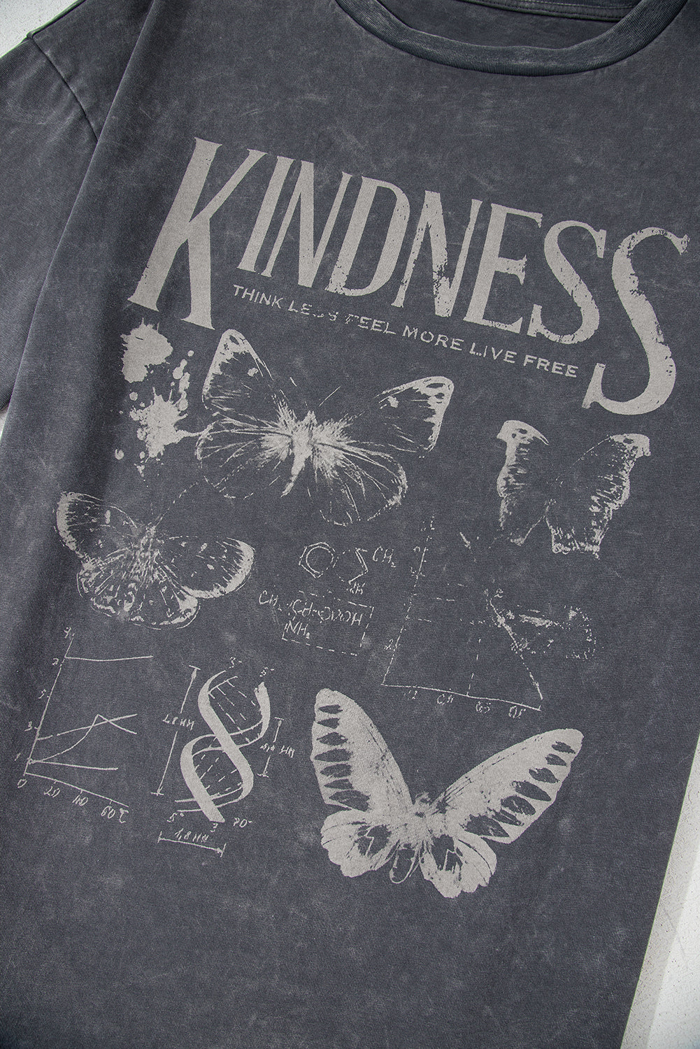 Dark Grey Kindness Butterflies Graphic Mineral Wash Loose Tee Graphic Tees JT's Designer Fashion