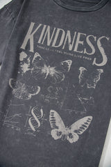 Dark Grey Kindness Butterflies Graphic Mineral Wash Loose Tee Graphic Tees JT's Designer Fashion