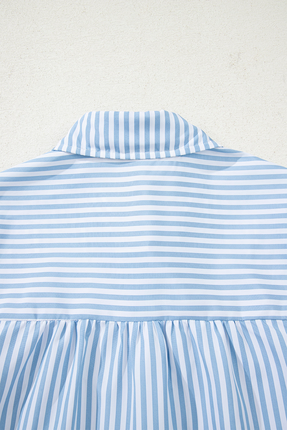Sky Blue Stripe Shirred Detail Half Placket Collared Long Sleeve Fall Shirt Blouses & Shirts JT's Designer Fashion