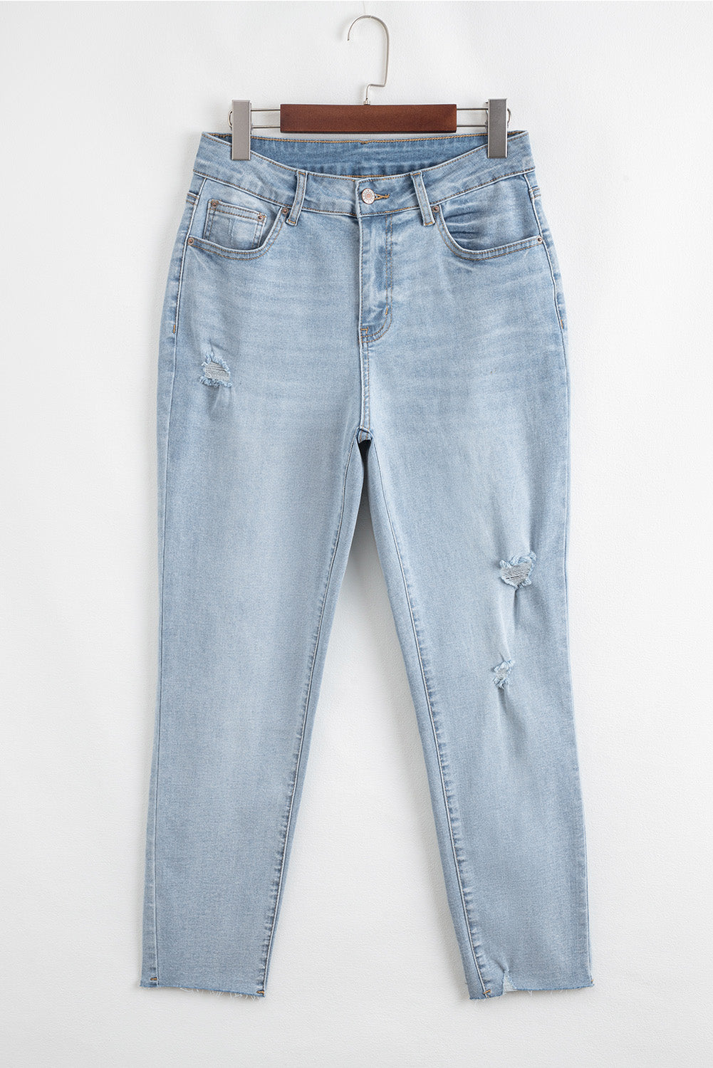 Beau Blue Mid Rise Ankle-Length Distressed Skinny Jeans Jeans JT's Designer Fashion