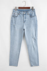Beau Blue Mid Rise Ankle-Length Distressed Skinny Jeans Jeans JT's Designer Fashion