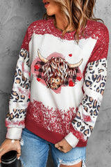 Fiery Red Valentines Heifer Graphic Print Leopard Bleached Sweatshirt Graphic Sweatshirts JT's Designer Fashion