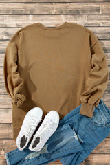 Camel Solid Fleece Lined Drop Shoulder High Low Sweatshirt Sweatshirts & Hoodies JT's Designer Fashion