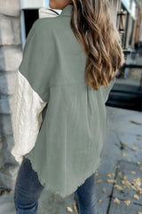 Green Cable Knit Sleeve Raw Hem Shacket Jackets JT's Designer Fashion