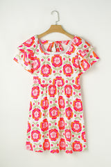 Rose Floral Print Square Neck Lace up Back Ruffled Sleeve Dress Floral Dresses JT's Designer Fashion