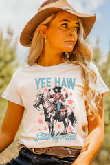 White YEE HAW State of mind Cowgirl Graphic Western Fashion Tee Graphic Tees JT's Designer Fashion