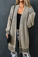 Apricot Plaid Knitted Long Open Front Cardigan Sweaters & Cardigans JT's Designer Fashion