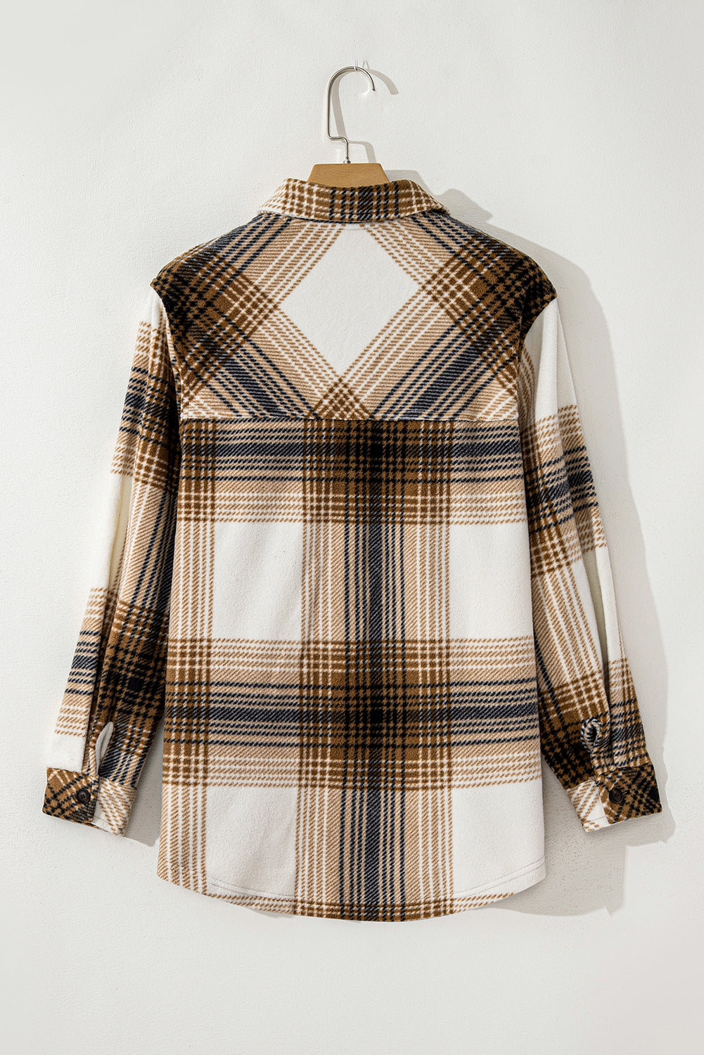 Multicolour Plaid Print Flap Pocket Button Up Shacket Plaid Shackets JT's Designer Fashion
