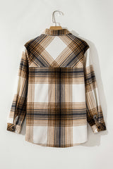 Multicolour Plaid Print Flap Pocket Button Up Shacket Plaid Shackets JT's Designer Fashion