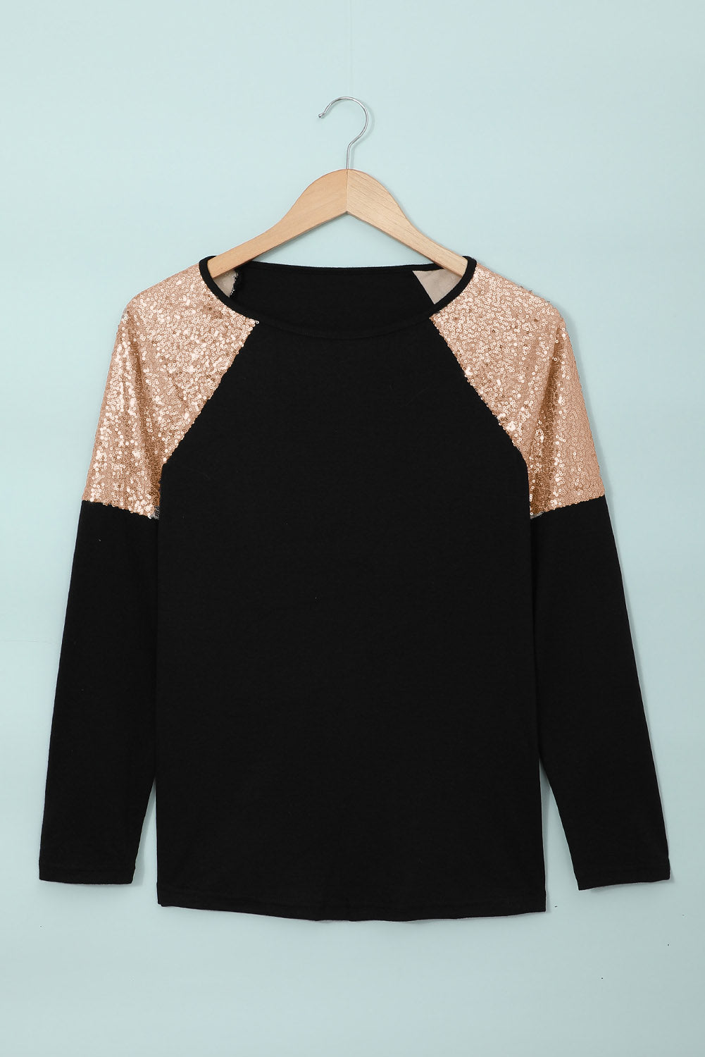 Black Sequin Shoulder Long Sleeve Top Long Sleeve Tops JT's Designer Fashion