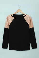 Black Sequin Shoulder Long Sleeve Top Long Sleeve Tops JT's Designer Fashion