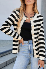 Black Stripe Chic Golden Button Cardigan Sweater Cardigans JT's Designer Fashion