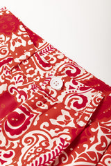 Red Paisley Printed Buttoned High Waist Straight Leg Pants Pants & Culotte JT's Designer Fashion