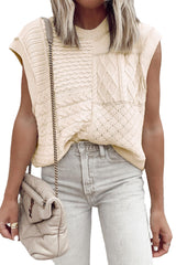 Beige Cable Knit Dolman Armholes Sweater Tank Sweaters & Cardigans JT's Designer Fashion