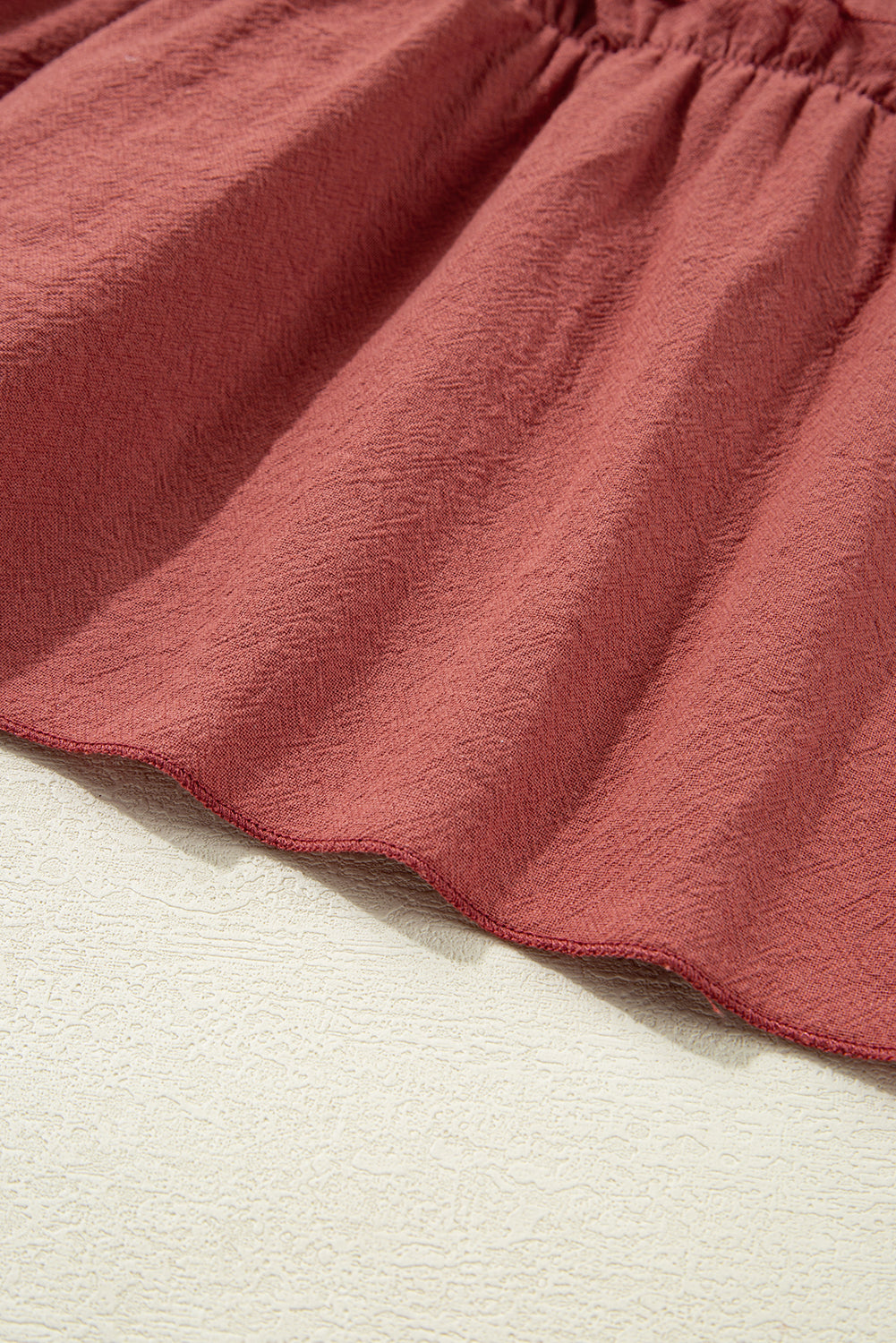 Red Sandalwood Geometric Stitch Shirred Bodice Ruffled Trim Sleeveless Mini Dress Dresses JT's Designer Fashion
