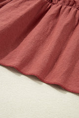 Red Sandalwood Geometric Stitch Shirred Bodice Ruffled Trim Sleeveless Mini Dress Dresses JT's Designer Fashion