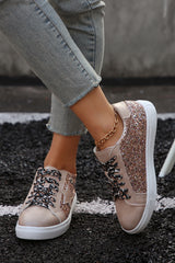 Gold Star Sequin Patchwork Leopard Lace-up Shoes Women's Shoes JT's Designer Fashion