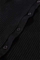Black Ribbed Knit Collared Slim Fit Sweater Cardigan Cardigans JT's Designer Fashion