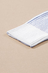 Blue Stripe Plus Size Contrast Trim Crew Neck Rib Knit Drop Shoulder Sweater Plus Size Sweaters & Cardigans JT's Designer Fashion