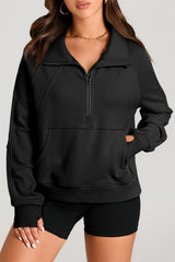 Black Quarter Zip Stand Neck Kangaroo Pocket Sweatshirt Sweatshirts & Hoodies JT's Designer Fashion