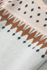 Multicolor Mixed Geometric Detail Raglan Sleeve Sweater Sweaters & Cardigans JT's Designer Fashion