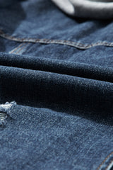 Dark Blue Fake Two-Piece Hooded Zip-Up Denim Jacket Denim Jackets JT's Designer Fashion