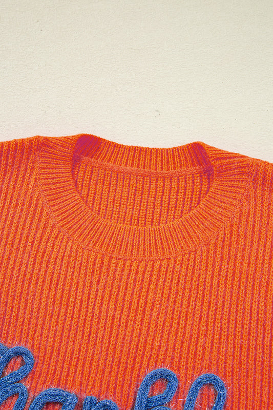 Vitality Orange Thankful for my queens Ribbed Knit Drop Shoulder Graphic Sweater Sweaters JT's Designer Fashion