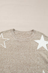 Khaki Star Pattern Drop Shoulder Sweater Sweaters JT's Designer Fashion