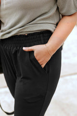 Black Plus Size Frill High Waist Pocketed Soft Pants Plus Size Bottoms JT's Designer Fashion