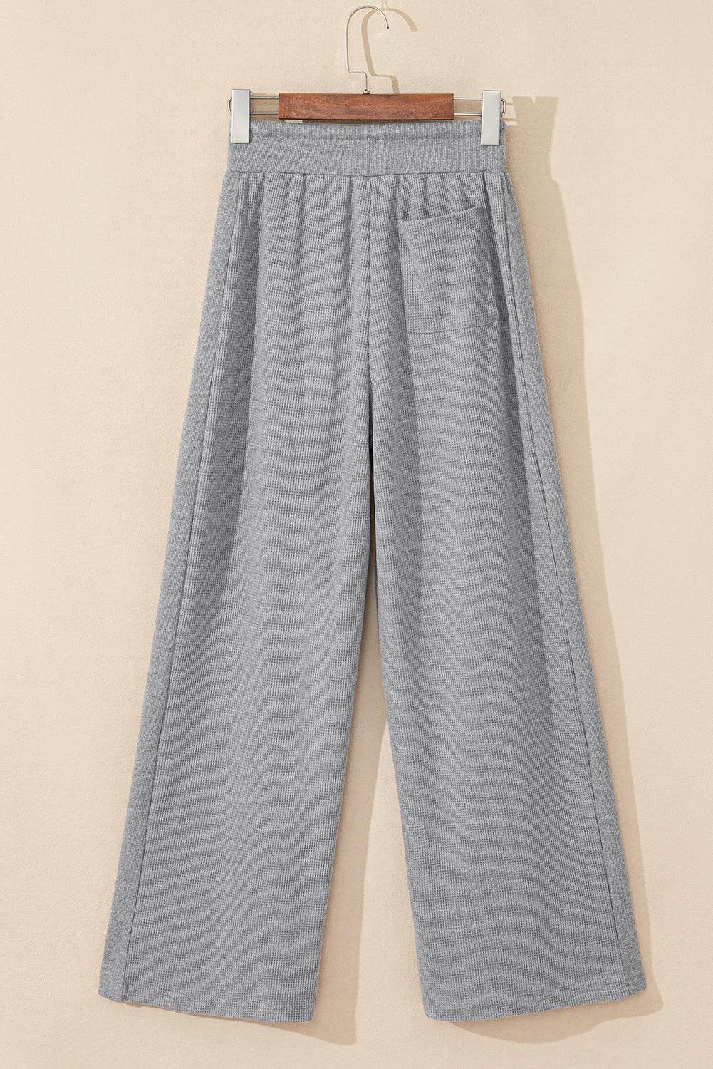 Gray Waffle Knit Drawstring High Waist Wide Leg Pants Pants & Culotte JT's Designer Fashion
