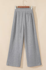 Gray Waffle Knit Drawstring High Waist Wide Leg Pants Pants & Culotte JT's Designer Fashion