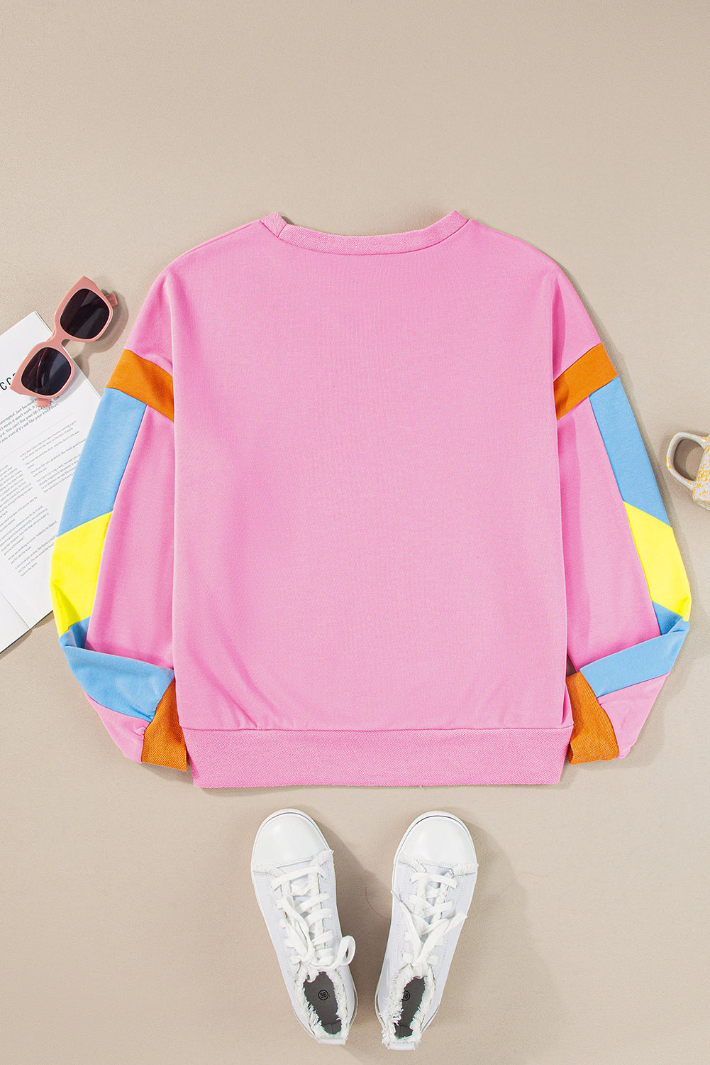 Pink Candy Colorblock French Terry Top Long Sleeve Tops JT's Designer Fashion