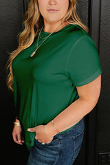 Dark Green Round Neck Rolled Sleeve Plus Size T-shirt Plus Size Tops & Tees JT's Designer Fashion