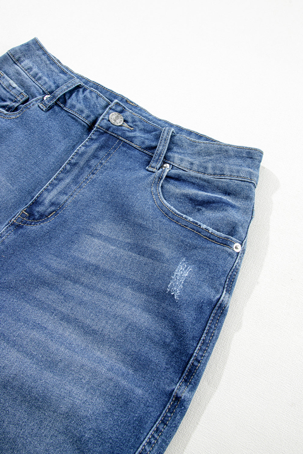 Light Blue Distressed Frayed Ankle Skinny Jeans Jeans JT's Designer Fashion