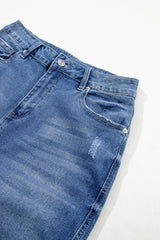 Light Blue Distressed Frayed Ankle Skinny Jeans Jeans JT's Designer Fashion