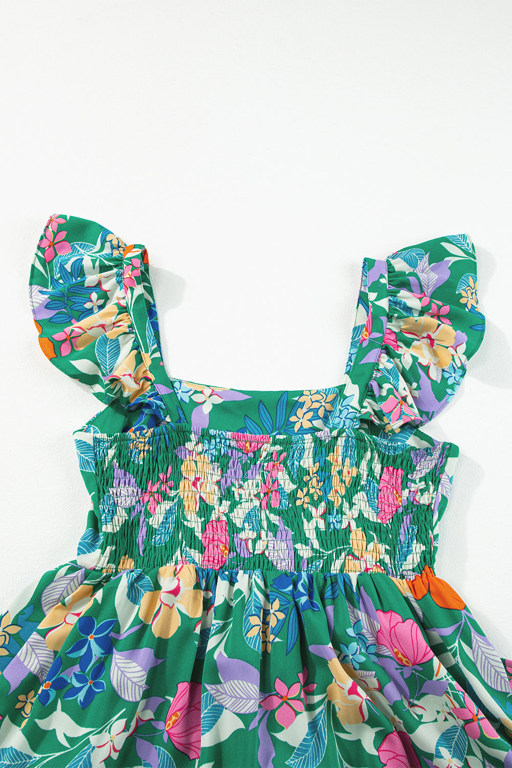 Green Floral Print Sleeveless Ruffle Tiered Maxi Dress Floral Dresses JT's Designer Fashion