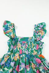 Green Floral Print Sleeveless Ruffle Tiered Maxi Dress Floral Dresses JT's Designer Fashion