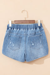 Myosotis Drawstring High Waist Distressed Denim Shorts Denim Shorts JT's Designer Fashion