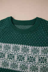 Green Christmas Snowflake Pattern Drop Shoulder Plus Size Sweater Plus Size Sweaters & Cardigans JT's Designer Fashion