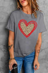 Gray Sequin Leopard Heart Graphic T-shirt Graphic Tees JT's Designer Fashion