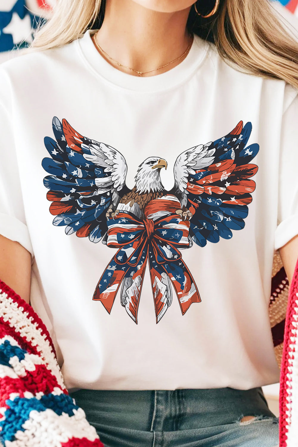 White American Flag Eagle Print Independence Day Tee Graphic Tees JT's Designer Fashion