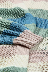 Green Striped Color Block Hollowed Knit Cardigan Sweaters & Cardigans JT's Designer Fashion