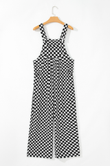 Black Checkered Print Pocketed Wide Leg Jumpsuit Jumpsuits & Rompers JT's Designer Fashion