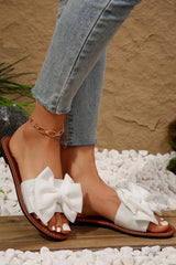 White Bow Knot Decor Leather Insole Flat Slippers Slippers JT's Designer Fashion