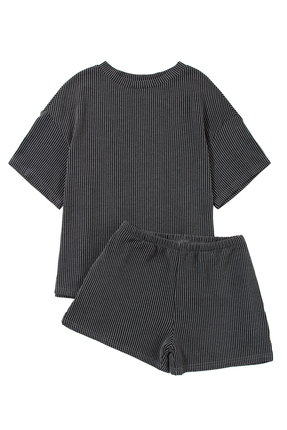 Carbon Grey Ribbed Textured Knit Loose Fit Tee and Shorts Set Short Sets JT's Designer Fashion