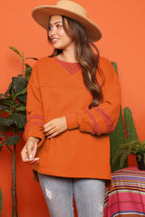 Carrot Fleece Patchwork Side Slits High Low Sweatshirt Sweatshirts & Hoodies JT's Designer Fashion