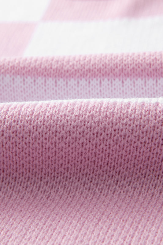 Pink Checkered Bishop Sleeve Sweater Sweaters JT's Designer Fashion