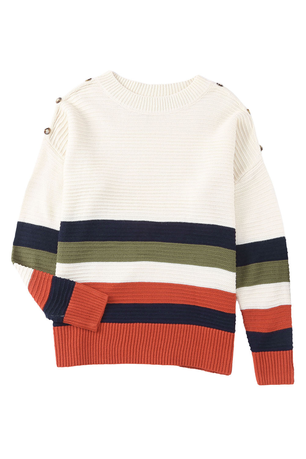 White Buttoned Shoulder Drop Shoulder Striped Sweater Sweaters & Cardigans JT's Designer Fashion