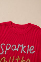 Racing Red Sparkle All The Way Tinsel Crew Neck Plus Size Sweater Plus Size Sweaters & Cardigans JT's Designer Fashion